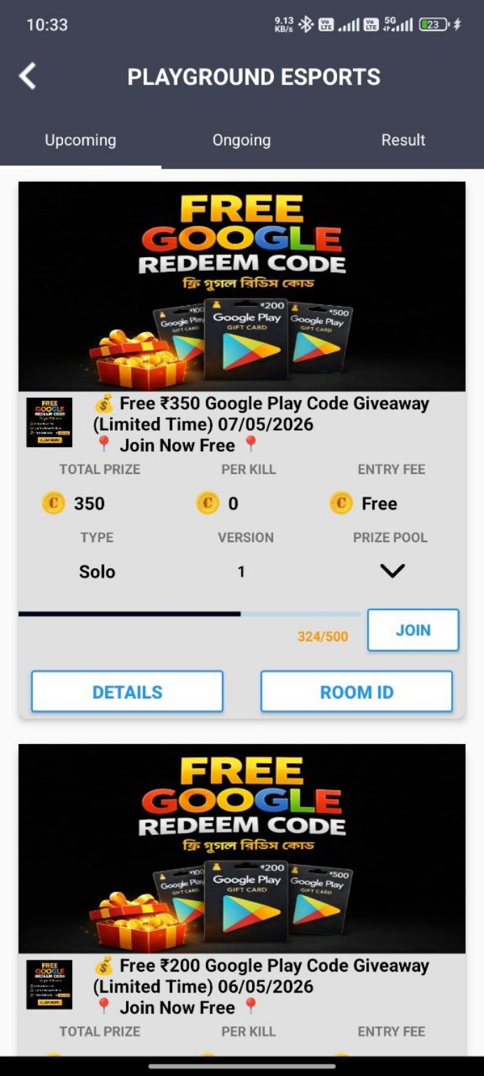 Playground eSports app home
