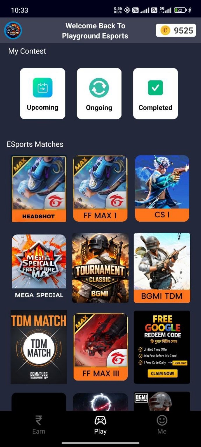 Playground eSports contest screen
